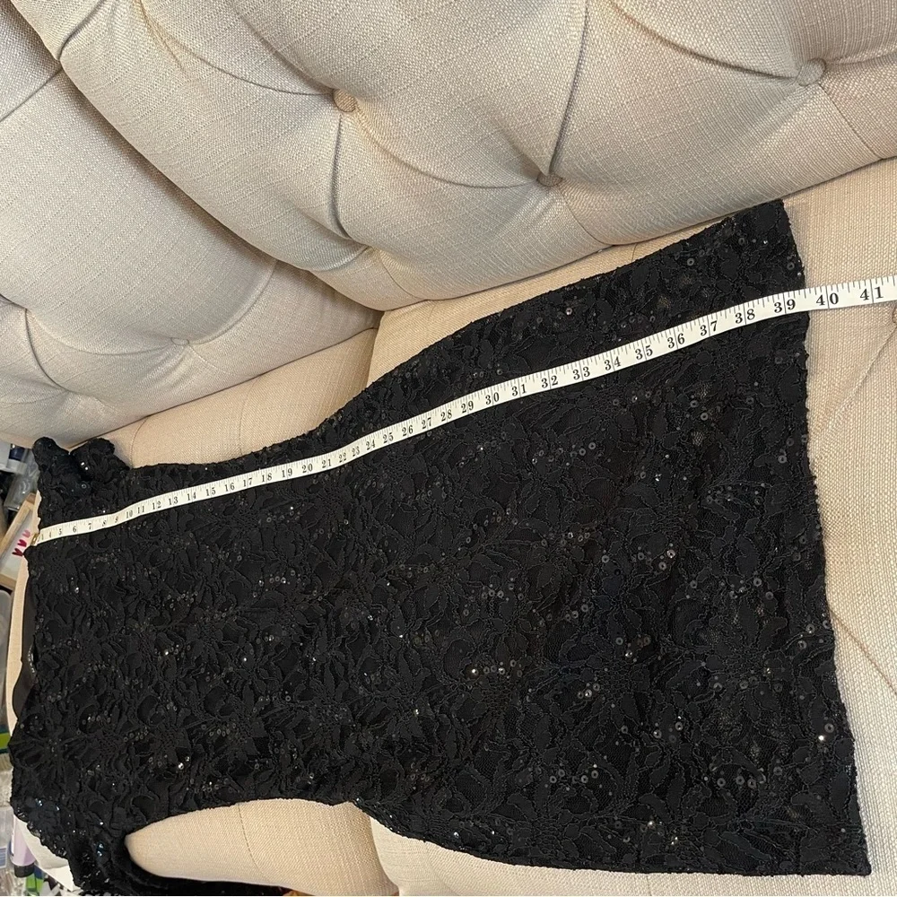 Marina Sequin Lace Sheath Dress Sz 12 Black 3/4 Sleeve Stretchy Evening Dress